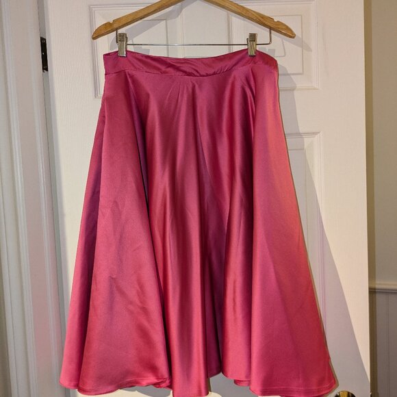 Pink Satin A line Midi Skirt - Picture 3 of 5